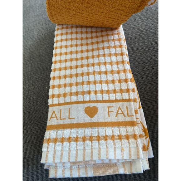 LA CUISINE KITCHEN TOWELS (4) Fall WAFFLE PUMPKINS 18 X 28 Halloween 🎃 Orange - Picture 3 of 6
